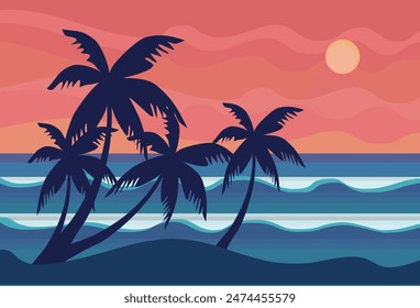 Fun Hello Summer concept design, abstract illustration with jungle exotic leaves, colorful design, white background and summer banner.