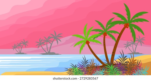 Diversión Hola Diseño de concepto de verano, ilustración abstracta con hojas exóticas de la selva, diseño colorido, fondo blanco y Anuncio de verano.
