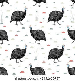 Fun Helmeted guinea fowls seamless pattern