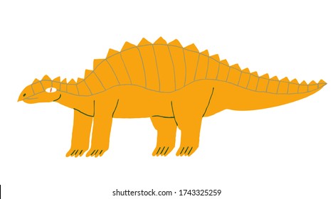 Fun herbivorous dinosaur with spikes. Scelidosaurus isolated on white background. Funny extinct reptile design for print. Flat style drawing. Stock vector illustration.