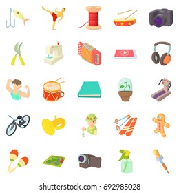 Fun hobby icons set. Cartoon set of 25 fun hobby vector icons for web isolated on white background