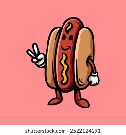 fun hotdog character line art style sketch classic vintage design illustration