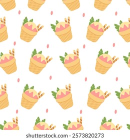 A fun ice cream bowl pattern, Whimsical Ice Cream Bowls Design Perfect for Summer Themed Patterns, great for use in textiles, packaging, and digital summer-themed projects