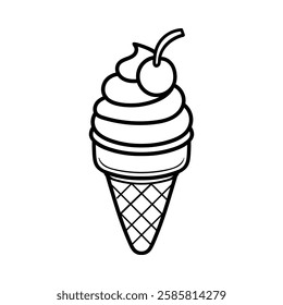 fun ice cream with cherry on top cartoon isolated drawing line style sketch classic vintage design illustration