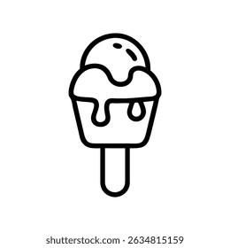 Fun ice cream line icon with melting design, great for dessert and kids’ themes.