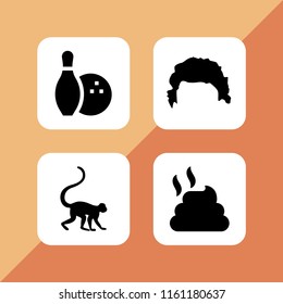 fun icon. 4 fun set with poop, bowling, zoo and wig vector icons for web and mobile app