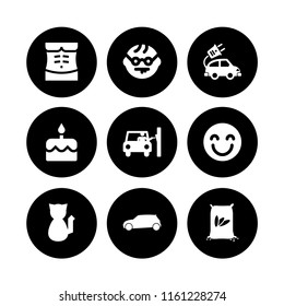 fun icon. 9 fun set with sack, pet, sports and competition and happy vector icons for web and mobile app