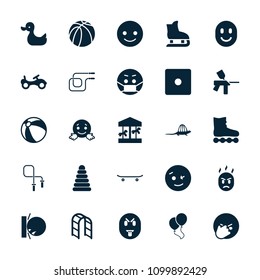 Fun icon. collection of 25 fun filled icons such as pyramid, bike, beach ball, dice, smiling emot, wink emot, emoji in mask, carousel. editable fun icons for web and mobile.