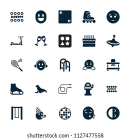 Fun icon. collection of 25 fun filled icons such as whirligig, jackpot, sad emot, laughing emot, slot machine, ice skate, disco ball. editable fun icons for web and mobile.