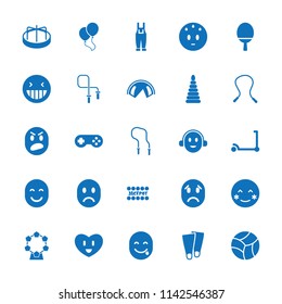 Fun icon. collection of 25 fun filled icons such as kick scooter, child playground carousel, laughing emot, blush, sweating emot. editable fun icons for web and mobile.