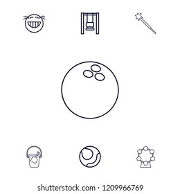 Fun icon. collection of 7 fun outline icons such as laughing emot, swing, volleyball, bucket toy for beach, sparklers, bowling ball. editable fun icons for web and mobile.
