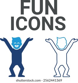 Fun icon. Contains friends, groups of friends, socialize, friendly, cheers, trust, support, and best friends icons. Solid icon collection. Vector illustration.