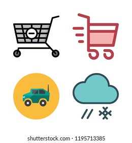 fun icon set. vector set about rain, shopping cart and car icons set.