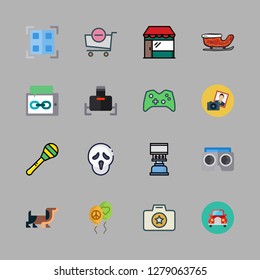 fun icon set. vector set about scream, shop, virtual reality and balloons icons set.