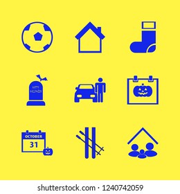 fun icon. fun vector icons set skiing, soccer ball, happy halloween and sock