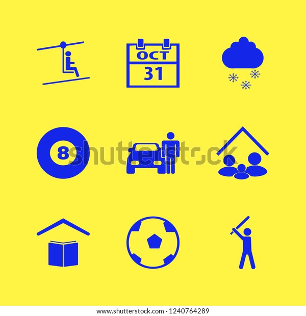 fun icon. fun vector icons\
set man with car, soccer ball, cloud snowflake and baseball\
player