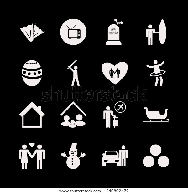 fun icon. fun vector icons set\
man with car, surfer with board, sleigh and gymnastic hula\
hoop