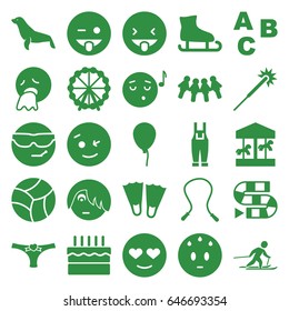 Fun icons set. set of 25 fun filled icons such as seal, ferris wheel, baloon, sparklers, wink emot, cool emot in sunglasses, emoji showing tongue, emoji listening music