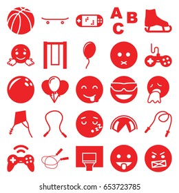 Fun icons set. set of 25 fun filled icons such as joystick, jump rope, emot in sun glasses, sad emot, basketball, skateboard, basketball basket, balloon, kite