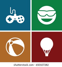 Fun icons set. set of 4 fun filled icons such as beach ball, joystick, emot in sun glasses