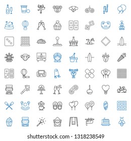 fun icons set. Collection of fun with bee, cake slice, sloth, swing, wizard, magic wand, magician, cake, tic tac toe, surfboard, balloon, balloons. Editable and scalable fun icons.