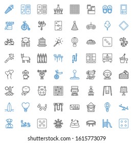 fun icons set. Collection of fun with dice, slide, trampoline, poop, ferris wheel, bicycle, clown, swing, hot air balloon, wizard, magic trick. Editable and scalable fun icons.