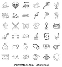 Fun icons set. Outline style of 36 fun vector icons for web isolated on white background