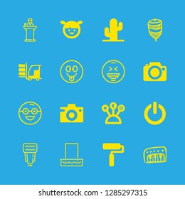 fun icons set with weighlifter, power on and piano hand drawn musical toy vector set