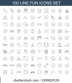 fun icons. Trendy 100 fun icons. Contain icons such as smiling emot, heart shaped air balloon, kite, nerd emoji, volleyball, family bicycle, ball. fun icon for web and mobile.