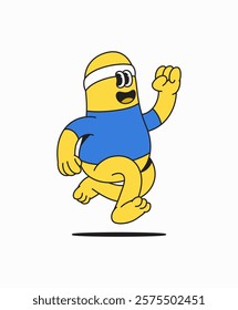 Fun illustration of a cheerful yellow character running energetically, depicted in a bright cartoon style, ideal for fitness and motivation themes