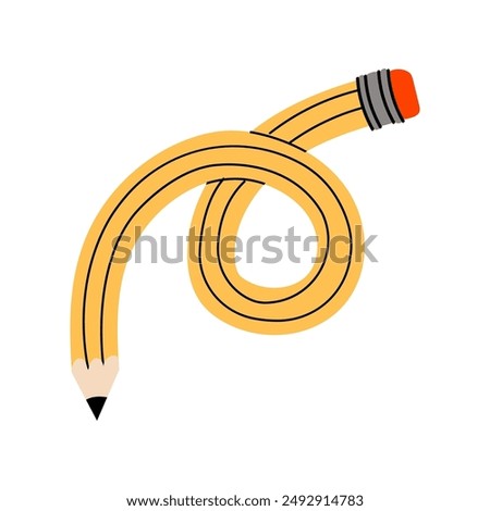 A fun illustration of a cute bended yellow pencil. Back to school icon. Office supplies.