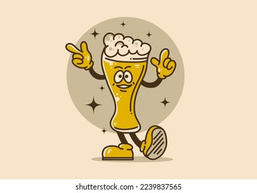 Fun illustration design of beer glass with hands and feet