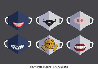 Ilustración divertida de máscaras protectoras con motivos para la cuarentena