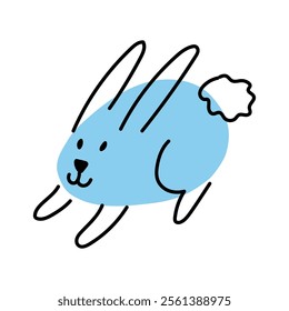 A fun illustration of a running Easter bunny. Blue egg shaped rabbit.