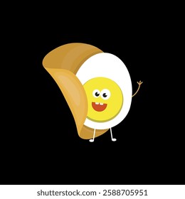 Fun illustration of the smiling Egg and chips. Healthy protein snack.