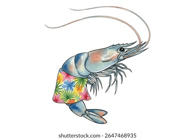 Fun illustration of two shrimp wearing colorful Mexican sombreros. Perfect for party invitations, seafood menus, Cinco de Mayo decor, or festive culinary-themed designs.