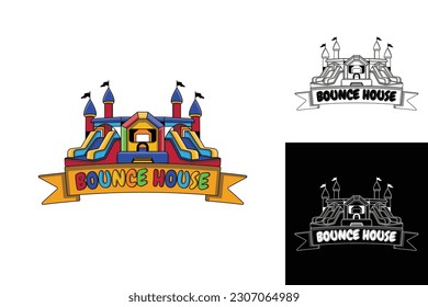 A fun and fun inflatable bounce house logo perfect for a bounce house rental business. It can attract both kids and adult customers with its colorful design.