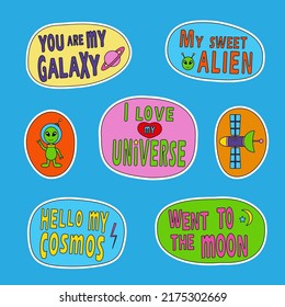 Fun Inscriptions About Space, The Universe, And The Galaxy. Sticker, Picture, Flyer, Bookmark, Background, Poster.