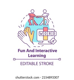 Fun and interactive learning concept icon. Benefit of gamification. Education trend abstract idea thin line illustration. Isolated outline drawing. Editable stroke. Arial, Myriad Pro-Bold fonts use