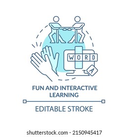 Fun and interactive learning turquoise concept icon. Gamification education trend abstract idea thin line illustration. Isolated outline drawing. Editable stroke. Arial, Myriad Pro-Bold fonts use