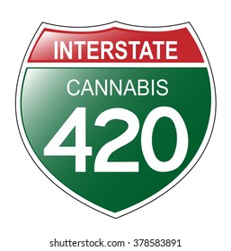 Fun Interstate 420 In The State Of Cannabis, With Green Background. Vector EPS-10 File, Transparency Used. 