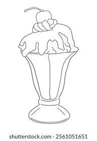 Fun and intricate line art of an ice cream dessert with scoops, cones, and decorations. Excellent for coloring books, art projects, and creative designs.