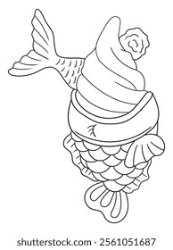 Fun and intricate line art of an ice cream dessert with scoops, cones, and decorations. Excellent for coloring books, art projects, and creative designs.