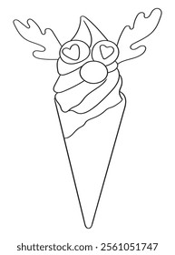 Fun and intricate line art of an ice cream dessert with scoops, cones, and decorations. Excellent for coloring books, art projects, and creative designs.