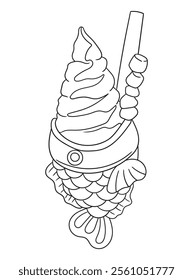 Fun and intricate line art of an ice cream dessert with scoops, cones, and decorations. Excellent for coloring books, art projects, and creative designs.