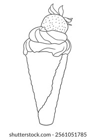 Fun and intricate line art of an ice cream dessert with scoops, cones, and decorations. Excellent for coloring books, art projects, and creative designs.