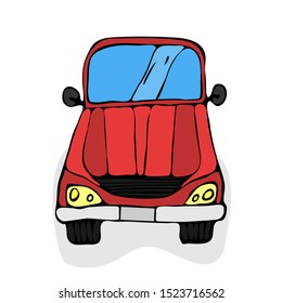 fun isolated cartoon red car silhouette. front view