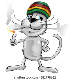 fun jamaican cat isolated on white background