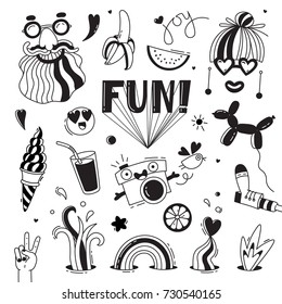 Fun and joy of emotion. Hippie style of life. Set of vector elements for design.