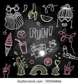 Fun and joy of emotion. Hippie style of life. Set of vector elements for design.